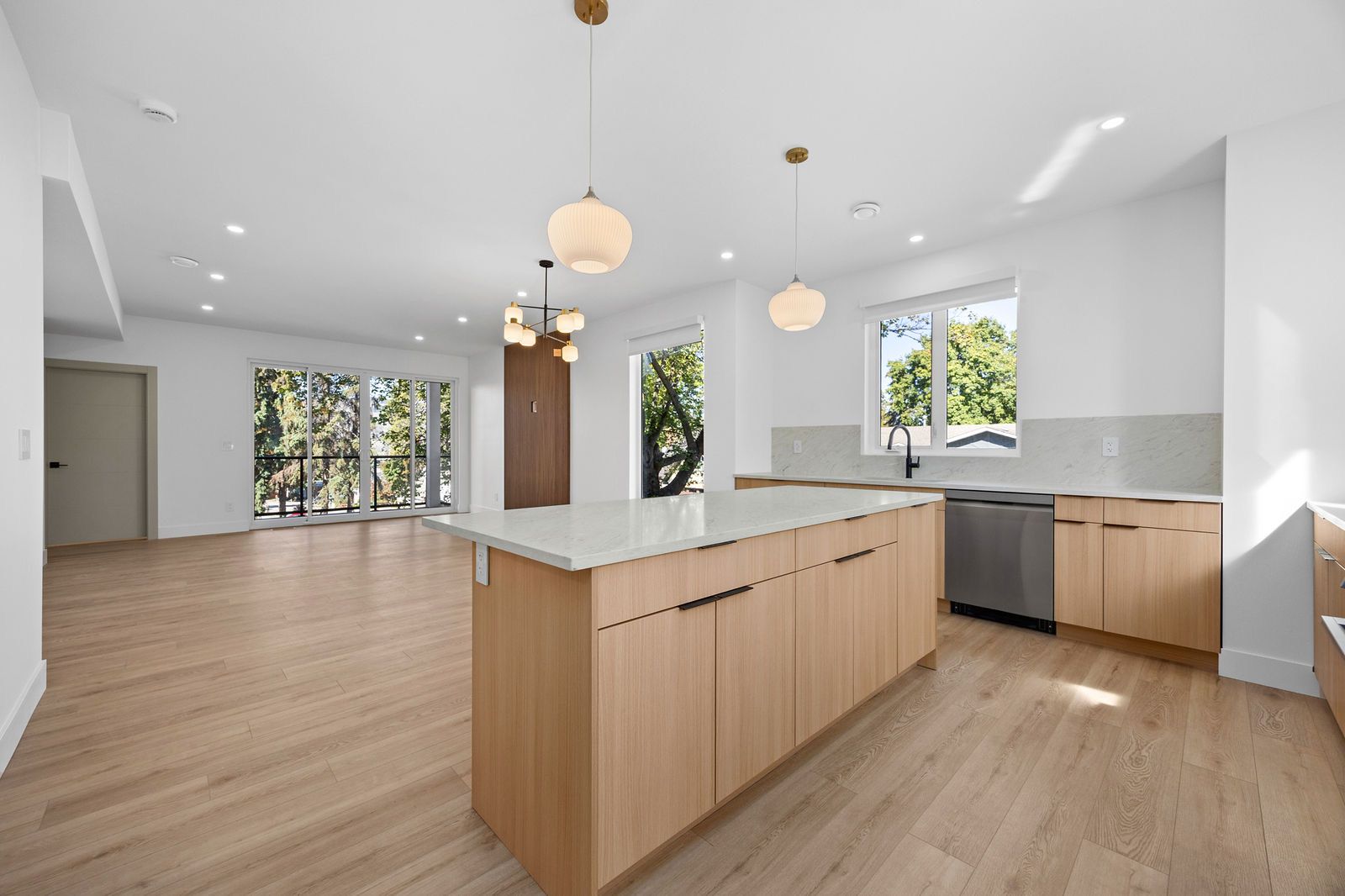 Open kitchen and living on the main floor
