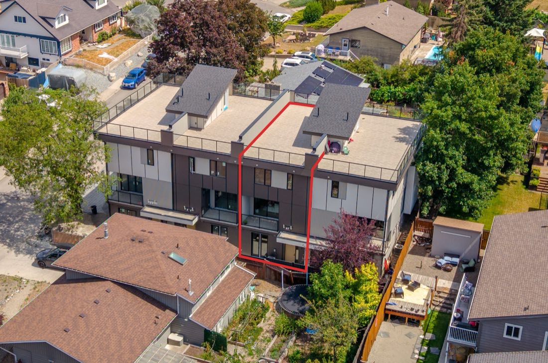 Aerial view of the townhomes and private rooftop decks